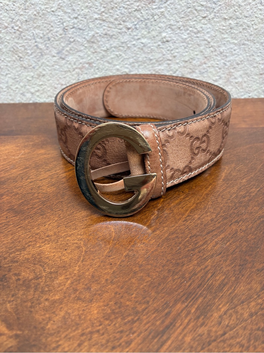 Gucci Woman’s Brown GG Canvas Belt with Gold G Buckle